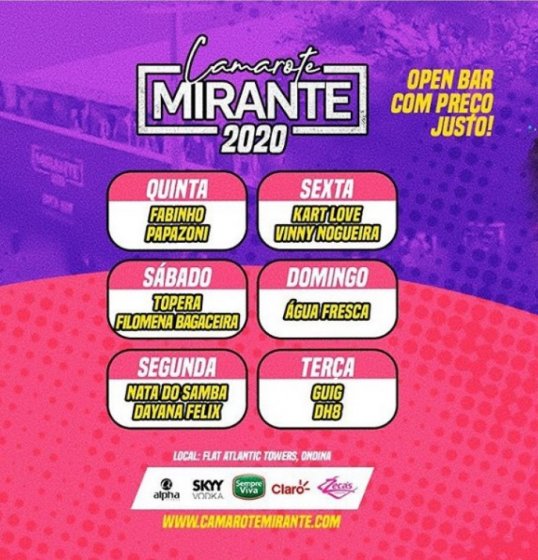 Camarote Mirante de Ondina define grade de atrações!